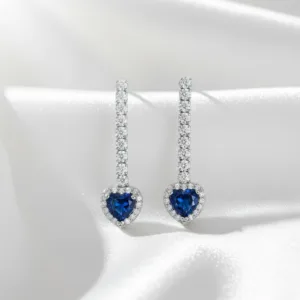 Sapphire Blue Heart Drop Earrings