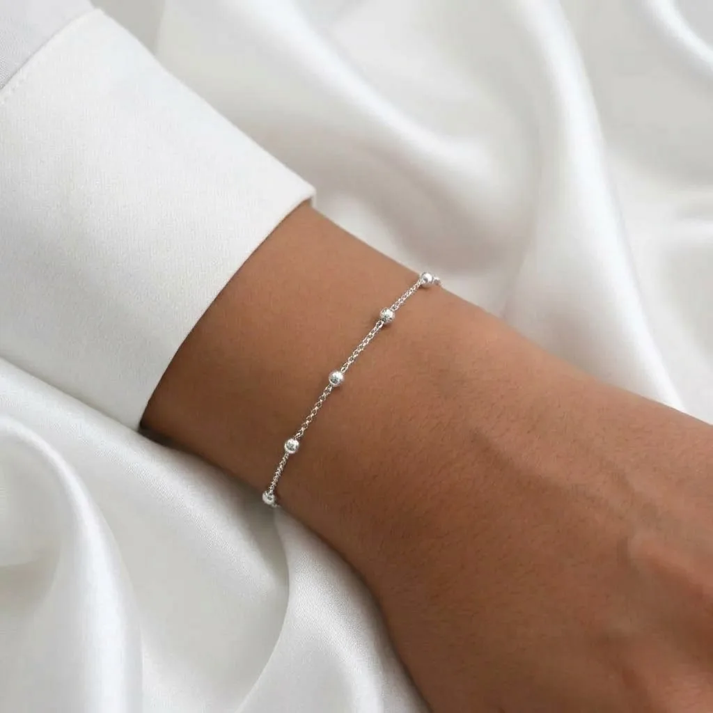 Delicate 925 Sterling Silver Beaded Bracelet - Image 2