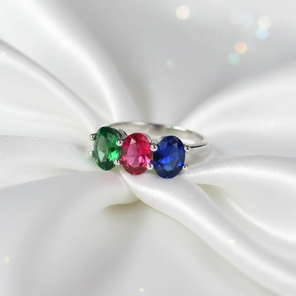 Vibrant Oval Triple-Stone Ring